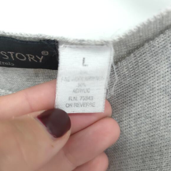 Manuel's Story Womens Light Grey Blend Crotchet Sleeve Boat Neck Sweater| L - Picture 5 of 9